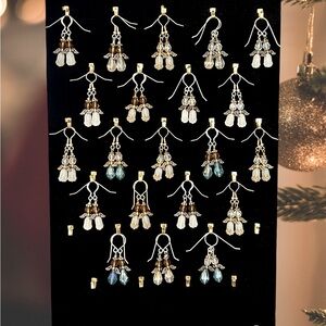 21 pair of Angel Earrings, handmade, NWOT, mix of gold/silver tone; blue, white…